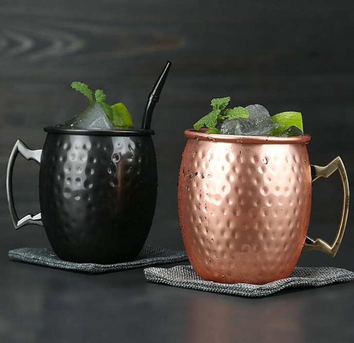 Stainless Steel Bartender Cocktail Cups Moscow Mule Mugs Blue Gold Black Hammer Point Bar Tools for Home Party Beer Mug