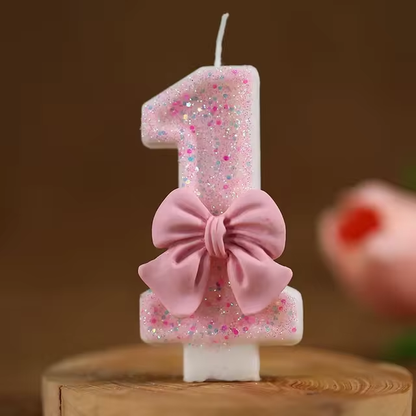 Cute Pink Bow 3D Number Cake Candles for Birthday Party Decorations Birthday Decoration Cake Decorating Tools