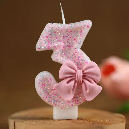 Cute Pink Bow 3D Number Cake Candles for Birthday Party Decorations Birthday Decoration Cake Decorating Tools