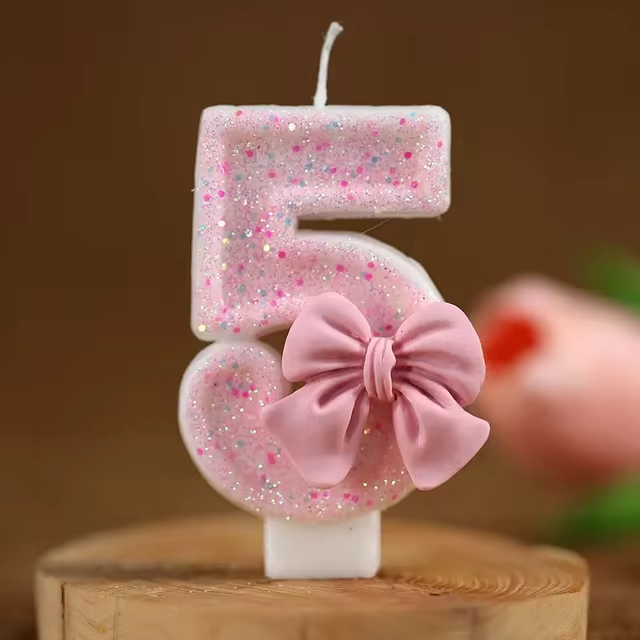 Cute Pink Bow 3D Number Cake Candles for Birthday Party Decorations Birthday Decoration Cake Decorating Tools