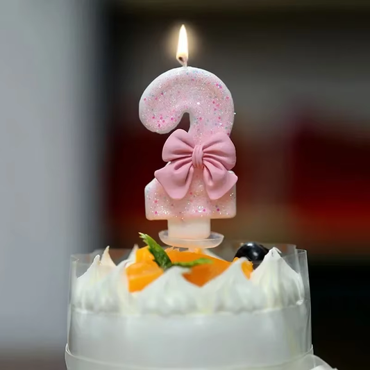 Cute Pink Bow 3D Number Cake Candles for Birthday Party Decorations Birthday Decoration Cake Decorating Tools