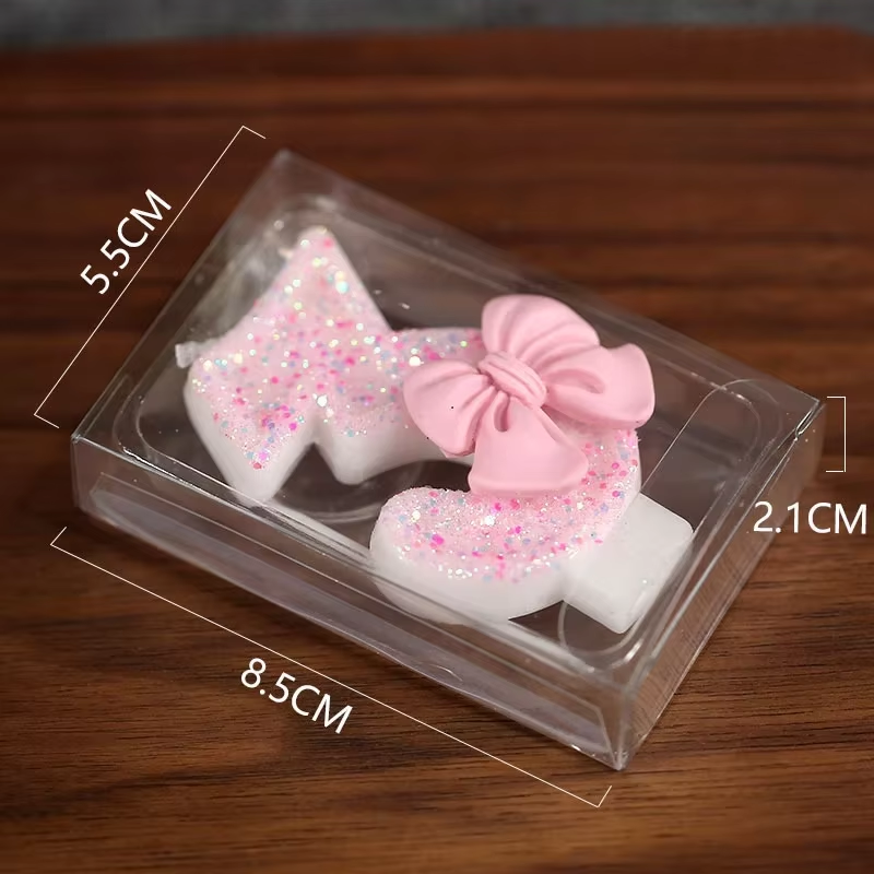 Cute Pink Bow 3D Number Cake Candles for Birthday Party Decorations Birthday Decoration Cake Decorating Tools