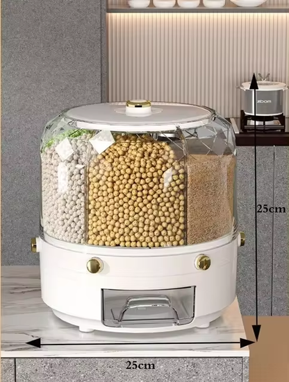 360 Degree Rotating Rice Dispenser Sealed Dry Cereal Grain Bucket Dispenser Moisture-proof Kitchen Food Container Storage Box