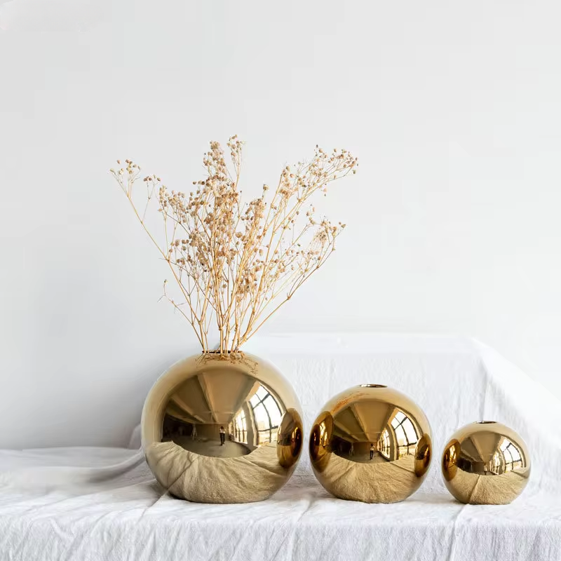 Plating Golden Ball Ceramic Vase Home Decoration Ornaments Crafts Flower Pot Art Hydroponic Vases Home Decoration Ornament Gift