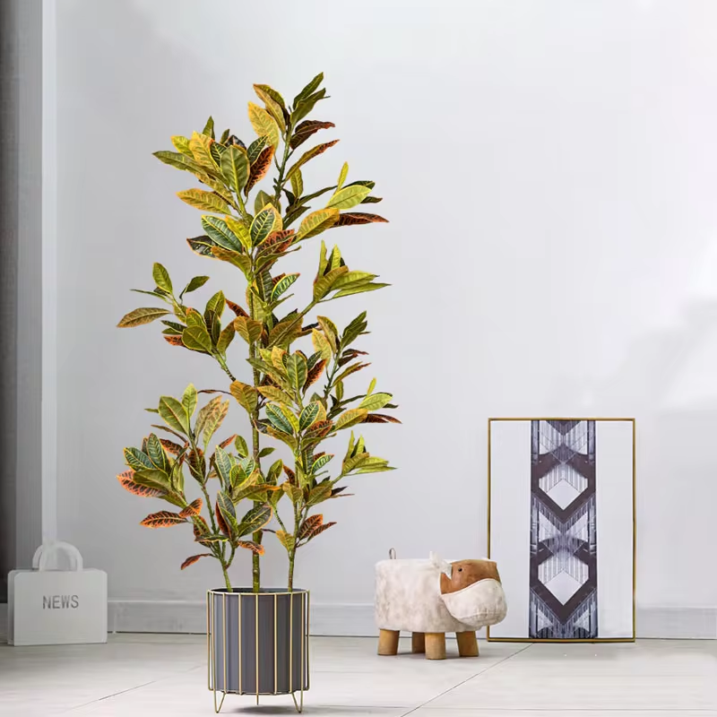 Fake Ficus Tree Artificial Tropical Rubber Plants Plastic Codiaeum Tree Leaves Autumn Leafs for Home Garden Decor