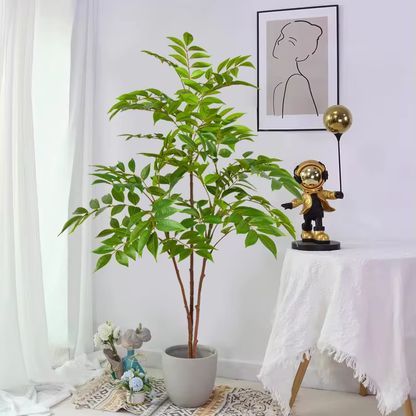 Large Artificial Ficus Tree Branch Fake Lacquer Tree Plastic Banyan Plants Green Tall Palm Leaves For Home Garden Decor