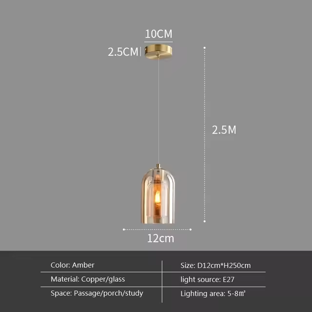 Modern LED Glass Pendant Light Amber Hanging glass Lamp For Dining Room Bar Indoor Decor Lighting Bedroom Bedside Led Luminaire