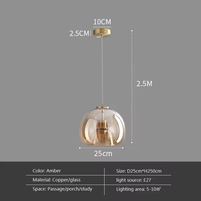 Modern LED Glass Pendant Light Amber Hanging glass Lamp For Dining Room Bar Indoor Decor Lighting Bedroom Bedside Led Luminaire