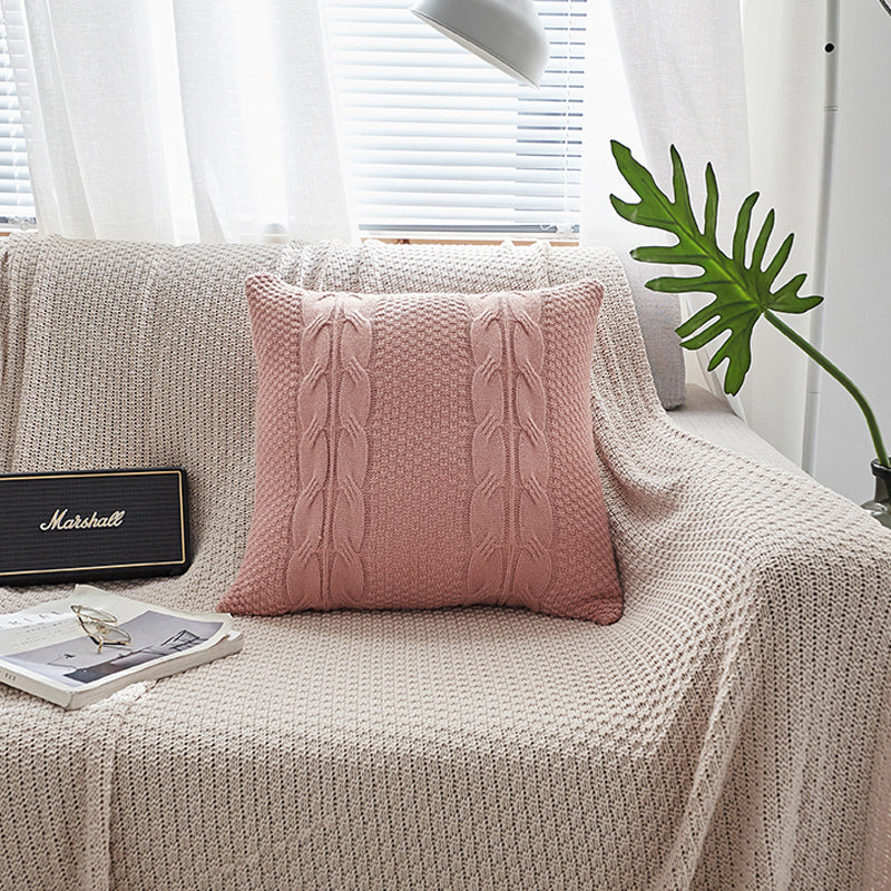 Wool Pillowcase Knitted Cushion Cover Pink