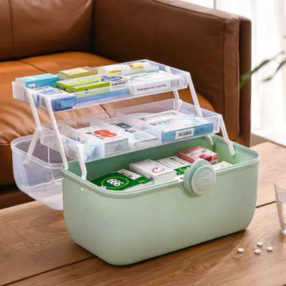 Large Capacity Family Medicine Organizer Box Portable First Aid Kit Medicine Storage Boxes - Organizers Plastic Organizing Home Green