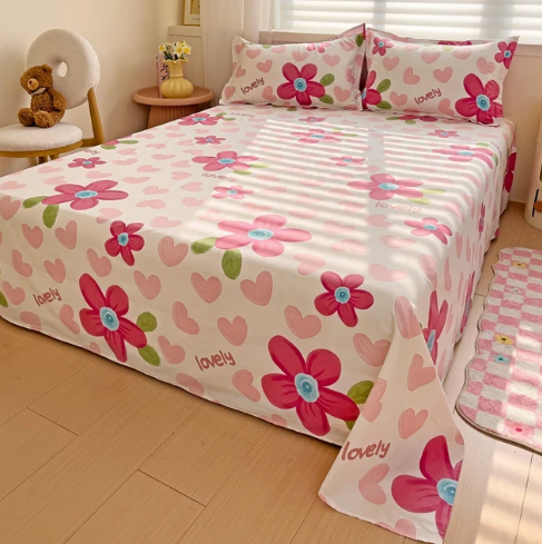 100% Cotton Flat Sheet Pillowcase Floral Style Bed Sheet Set Skin-friendly Bed Linen Adults Kids Flat Bedsheets 300TC