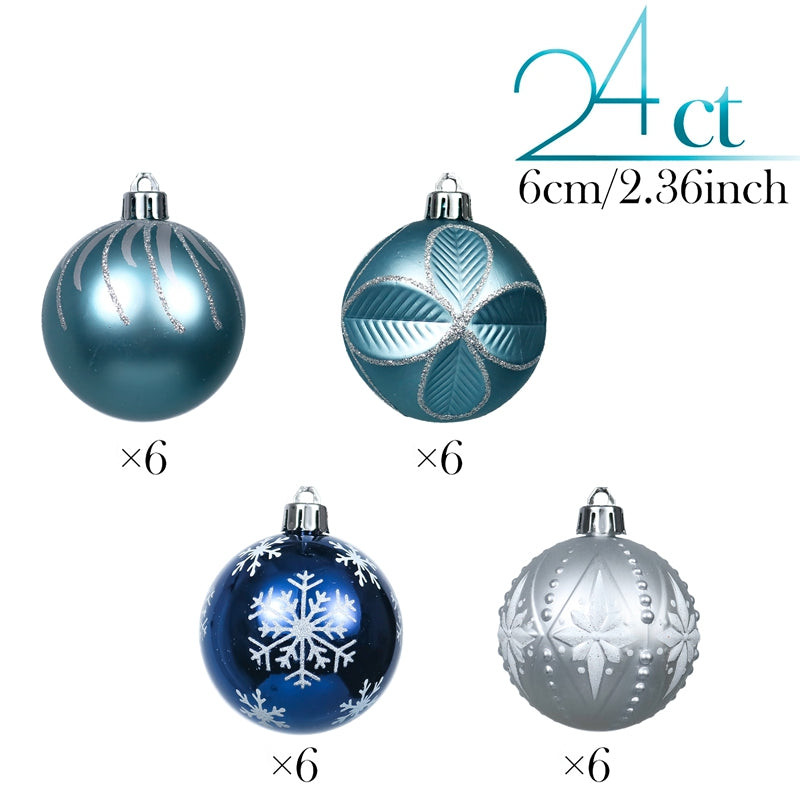 Christmas Blue & Silver Baubles Set of 24