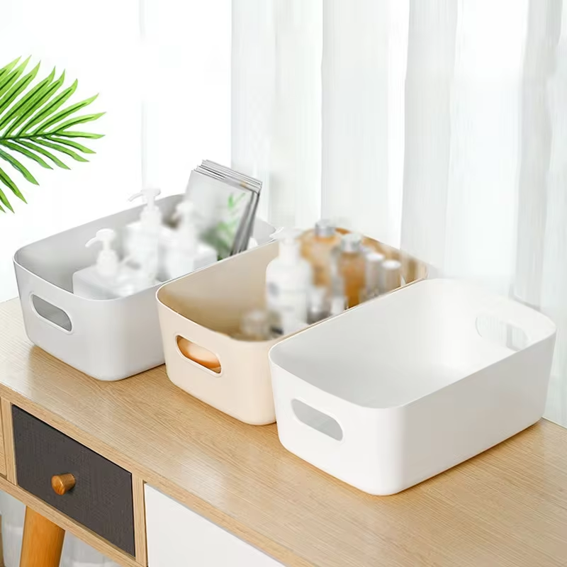 Desktop Cosmetic Storage Box Bathroom Kitchen Bedroom Plastic Storage Basket S-L Dormitory Miscellaneous Storage Box 1Pc