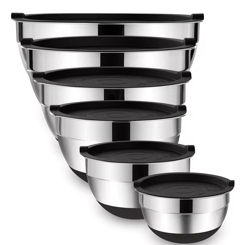 Mixing Bowls with Lids and Non Slip Bases Stainless Steel Mixing Bowls Set for Baking Nesting Storage Bowls