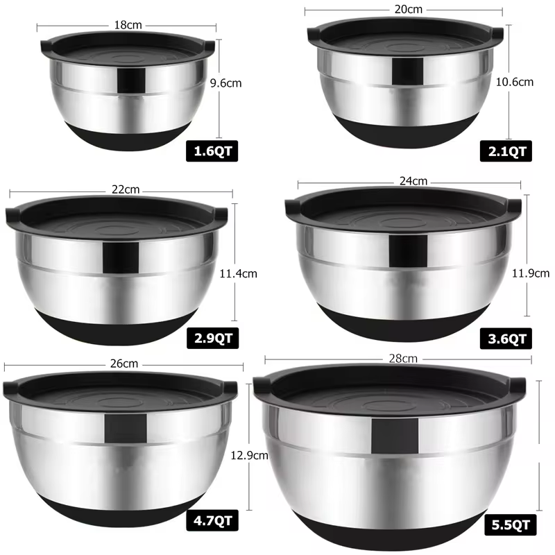 Mixing Bowls with Lids and Non Slip Bases Stainless Steel Mixing Bowls Set for Baking Nesting Storage Bowls