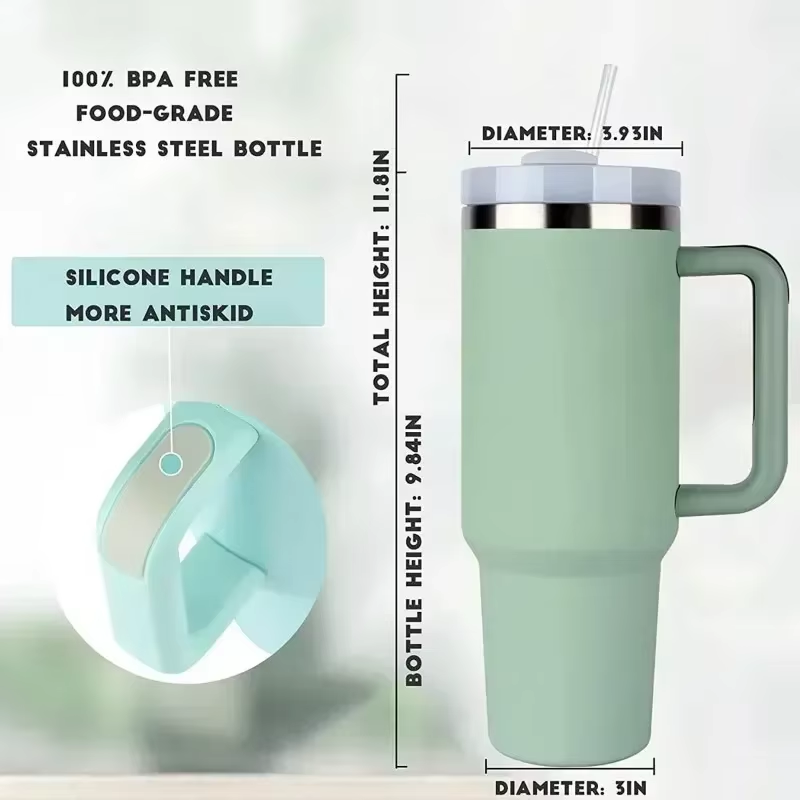 40oz 1200ML High Quality Insulated Tumbler with Handle Straw Double Wall Thermal Iced Travel Cup Coffee Cup Perfect Gift