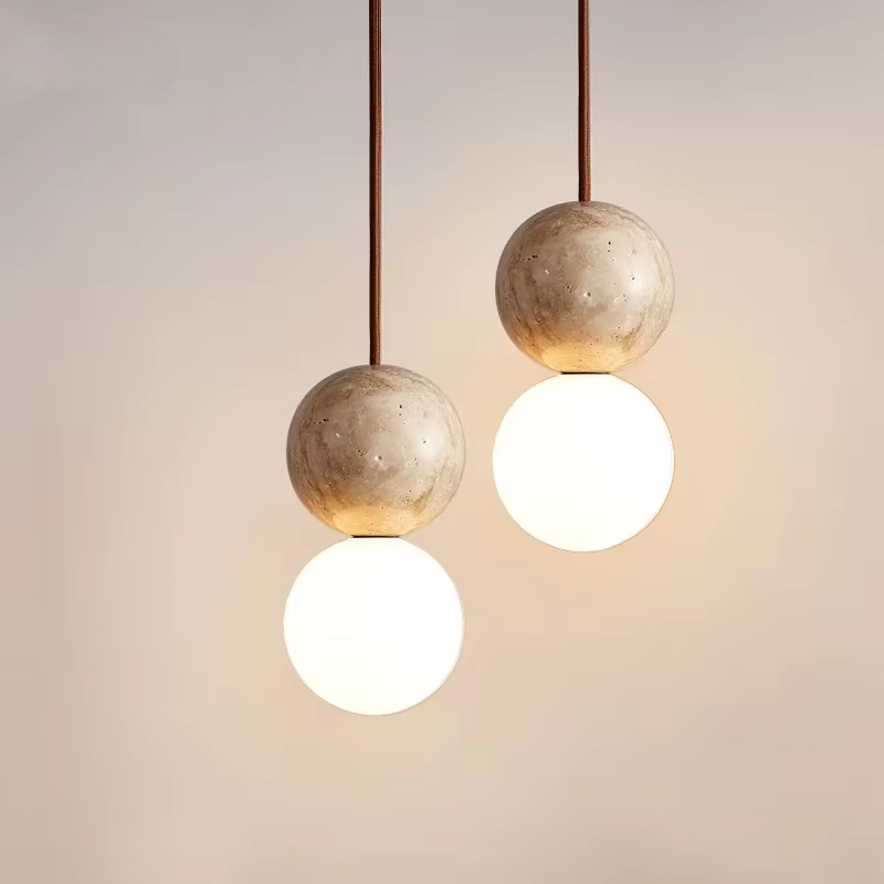 Led Pendant Light Stone Cream Style Chandelier Bedroom Bedside Long Line Hanging Lighting Retro Luminaire Round Ball Bar Table