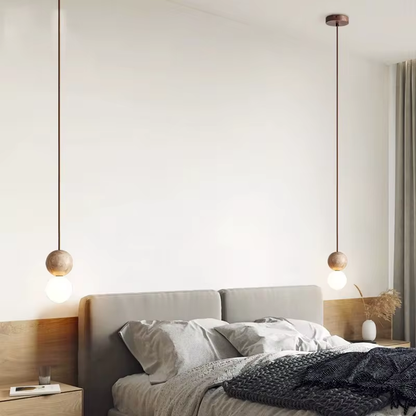 Led Pendant Light Stone Cream Style Chandelier Bedroom Bedside Long Line Hanging Lighting Retro Luminaire Round Ball Bar Table