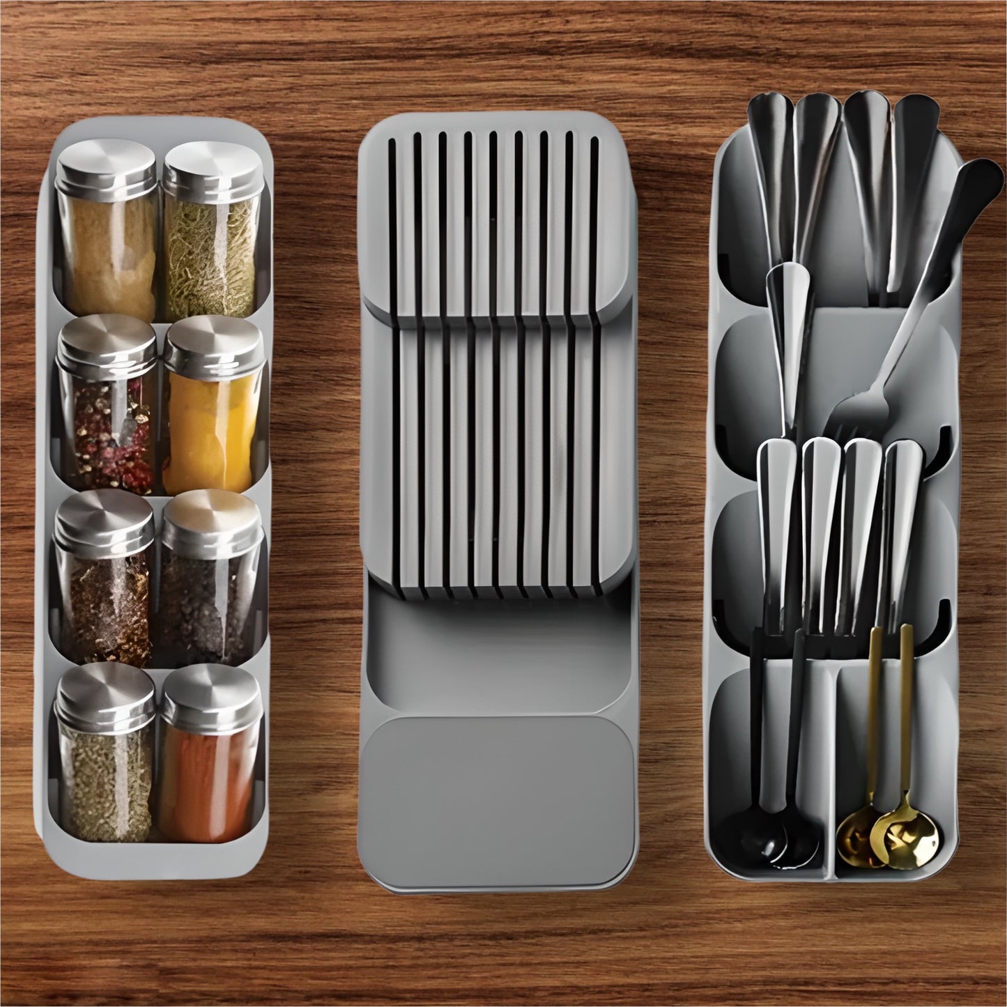 Kitchen Drawer Cutlery Storage Tray Knife Holder Spoon Forks Tableware Organizer Container For Spice Bottles Knives Block Rack