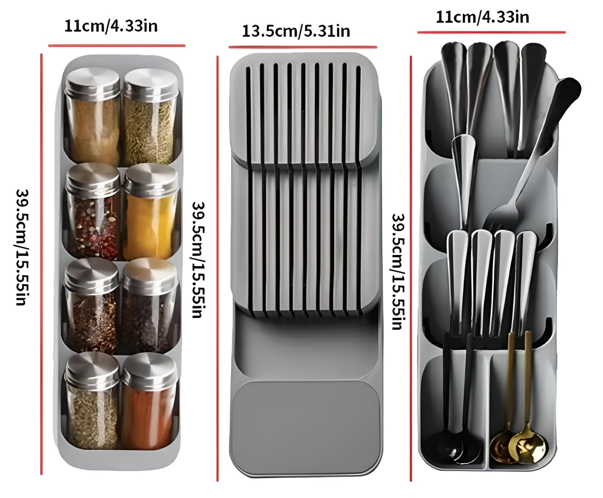 Kitchen Drawer Cutlery Storage Tray Knife Holder Spoon Forks Tableware Organizer Container For Spice Bottles Knives Block Rack