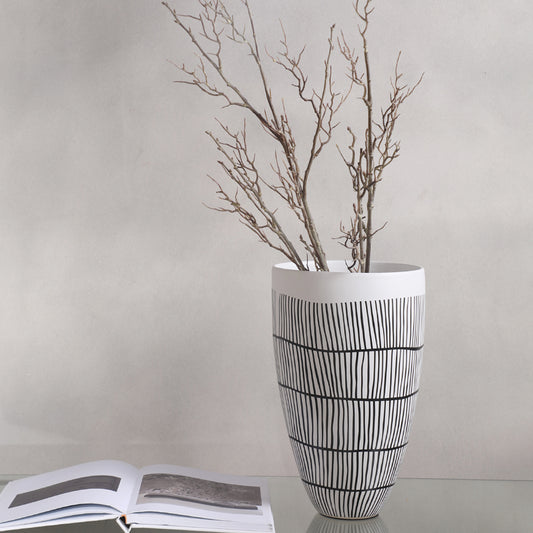 Modern Ceramic Flower Pot Black & White Stripes