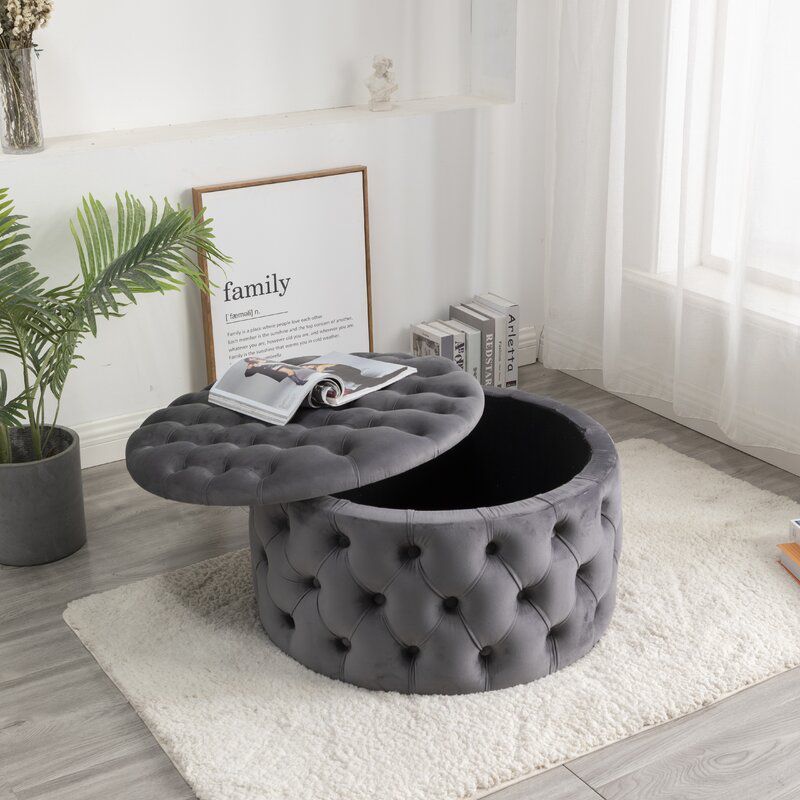 Everette Velvet Storage Ottoman-Gray