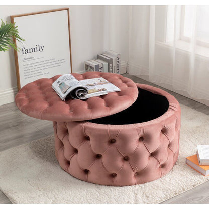 Everette Velvet Storage Ottoman - Pink