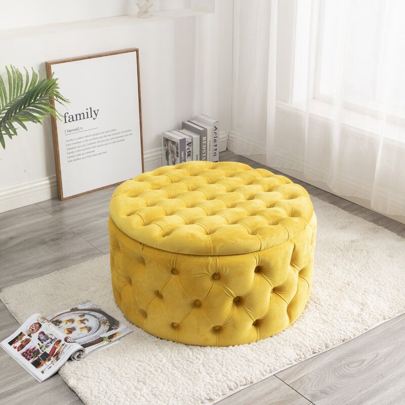 Everette Velvet Storage Ottoman - Yellow