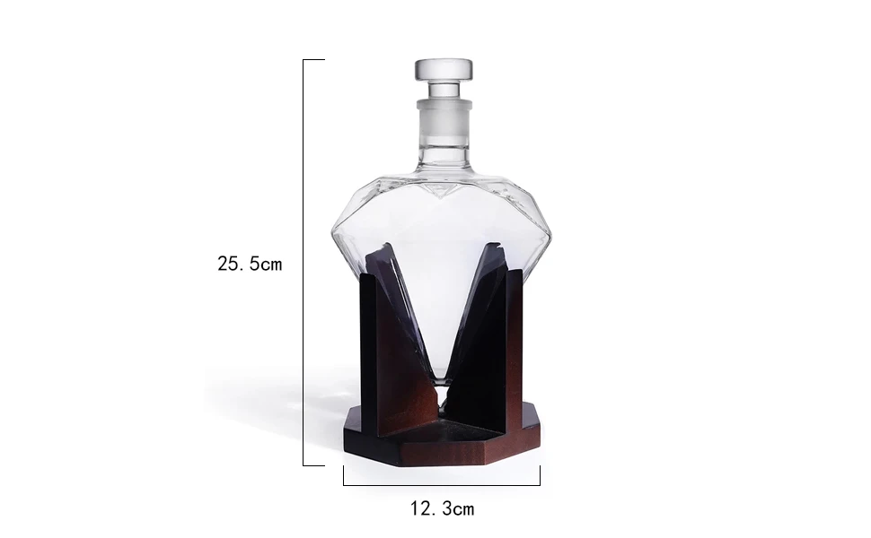 850ml Whiskey Decanter glass diamond wine bottle with Wooden Holder Airtight Stopper Suitable for all kinds of alcohol Gift