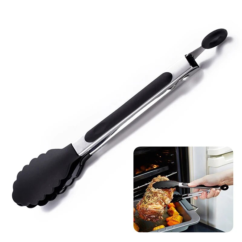 7/9/12inch Silicone Kitchen BBQ Tongs Stainless Steel Locking Cooking Tongs with Silicone Tips Non-Slip Food Tongs for Cooking