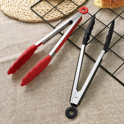 7/9/12inch Silicone Kitchen BBQ Tongs Stainless Steel Locking Cooking Tongs with Silicone Tips Non-Slip Food Tongs for Cooking