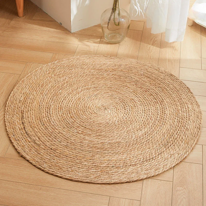 Round rattan carpet cat scratching mat log color bedroom bedside carpet floor mat couch rice bay window Japanese straw floor mat