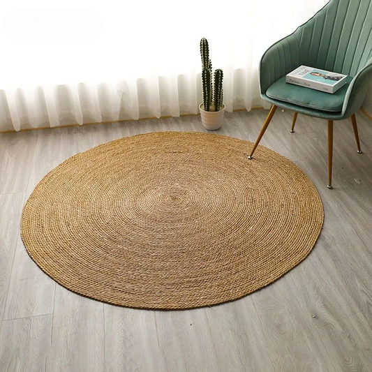 Round rattan carpet cat scratching mat log color bedroom bedside carpet floor mat couch rice bay window Japanese straw floor mat