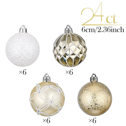 Christmas White & Gold Baubles Set of 24