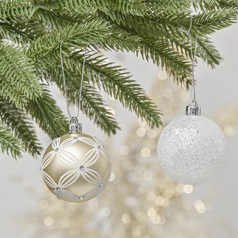 Christmas White & Gold Baubles Set of 24