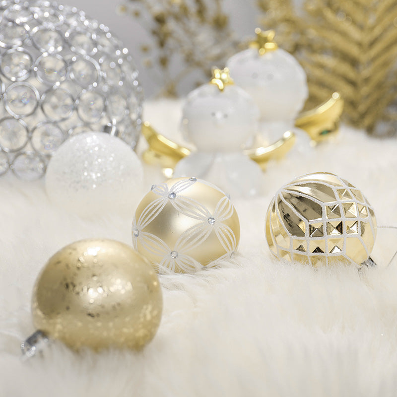 Christmas White & Gold Baubles Set of 24