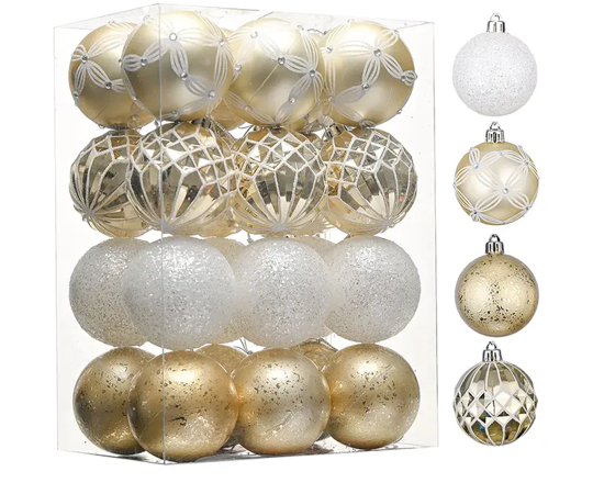 Christmas White & Gold Baubles Set of 24