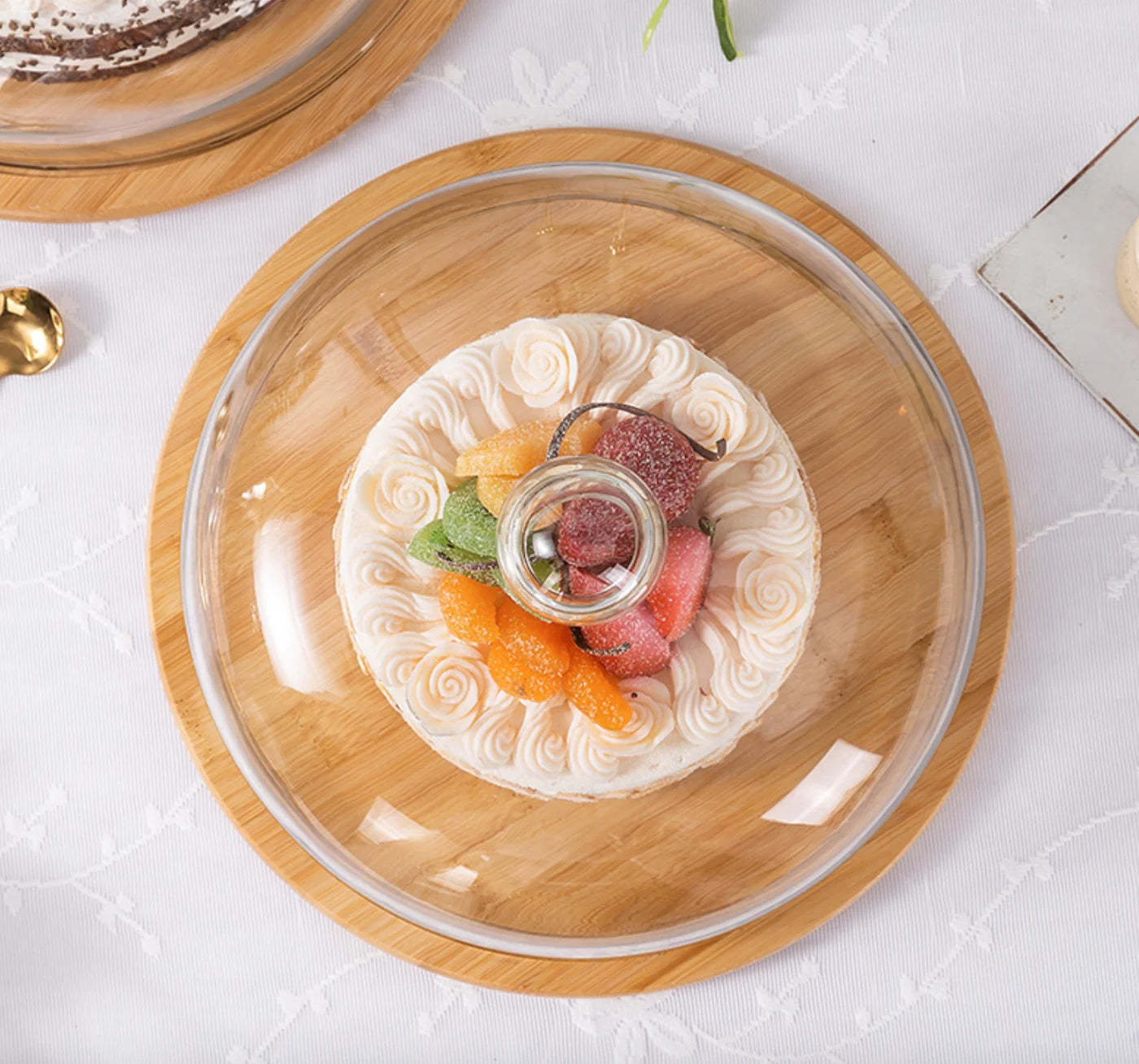 Colette Bamboo Cake Tray with Glass Lid