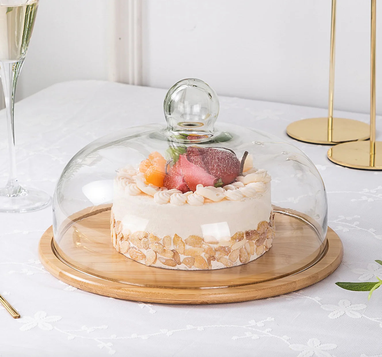 Colette Bamboo Cake Tray with Glass Lid