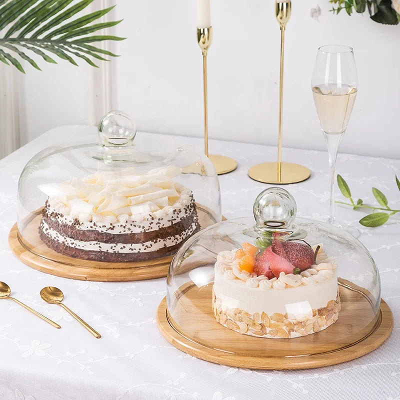 Colette Bamboo Cake Tray with Glass Lid