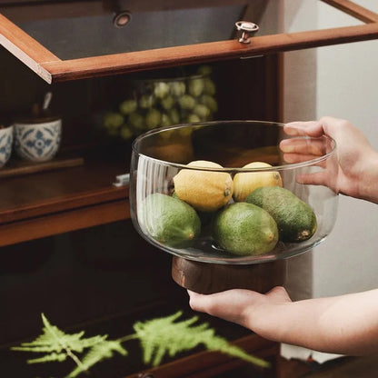 Modern Acacia wood and glass fruit bowl