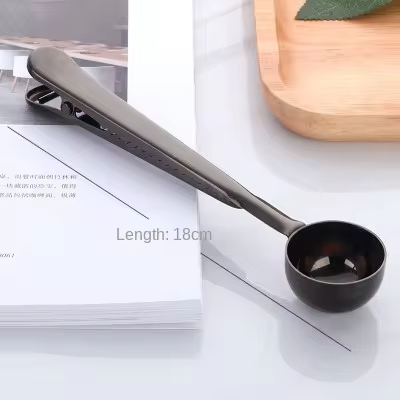 2-in-1 Coffee Scoop Stainless Steel Coffee Powder Measuring Scoop with Sealing Clip Tea Milk Powder Scoop Coffee Accessories