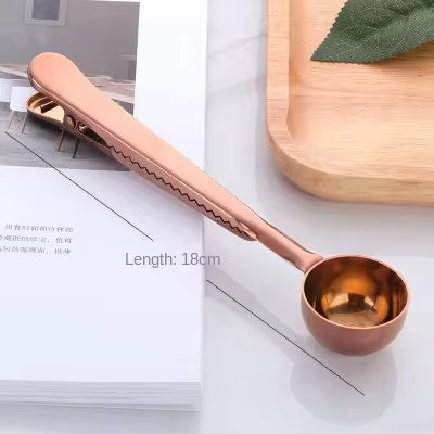 2-in-1 Coffee Scoop Stainless Steel Coffee Powder Measuring Scoop with Sealing Clip Tea Milk Powder Scoop Coffee Accessories