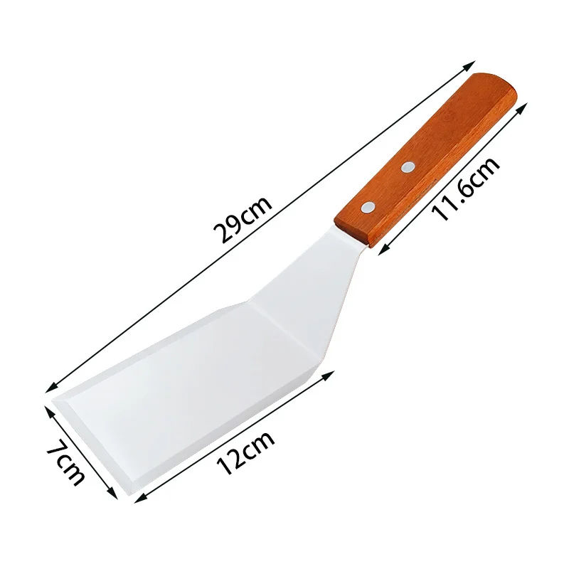 Stainless Steel Square Head Steak Cooking Spatula Wood Handle Pizza Shovel Pancake Beef Turner Scraper BBQ Utensils For Kitchen