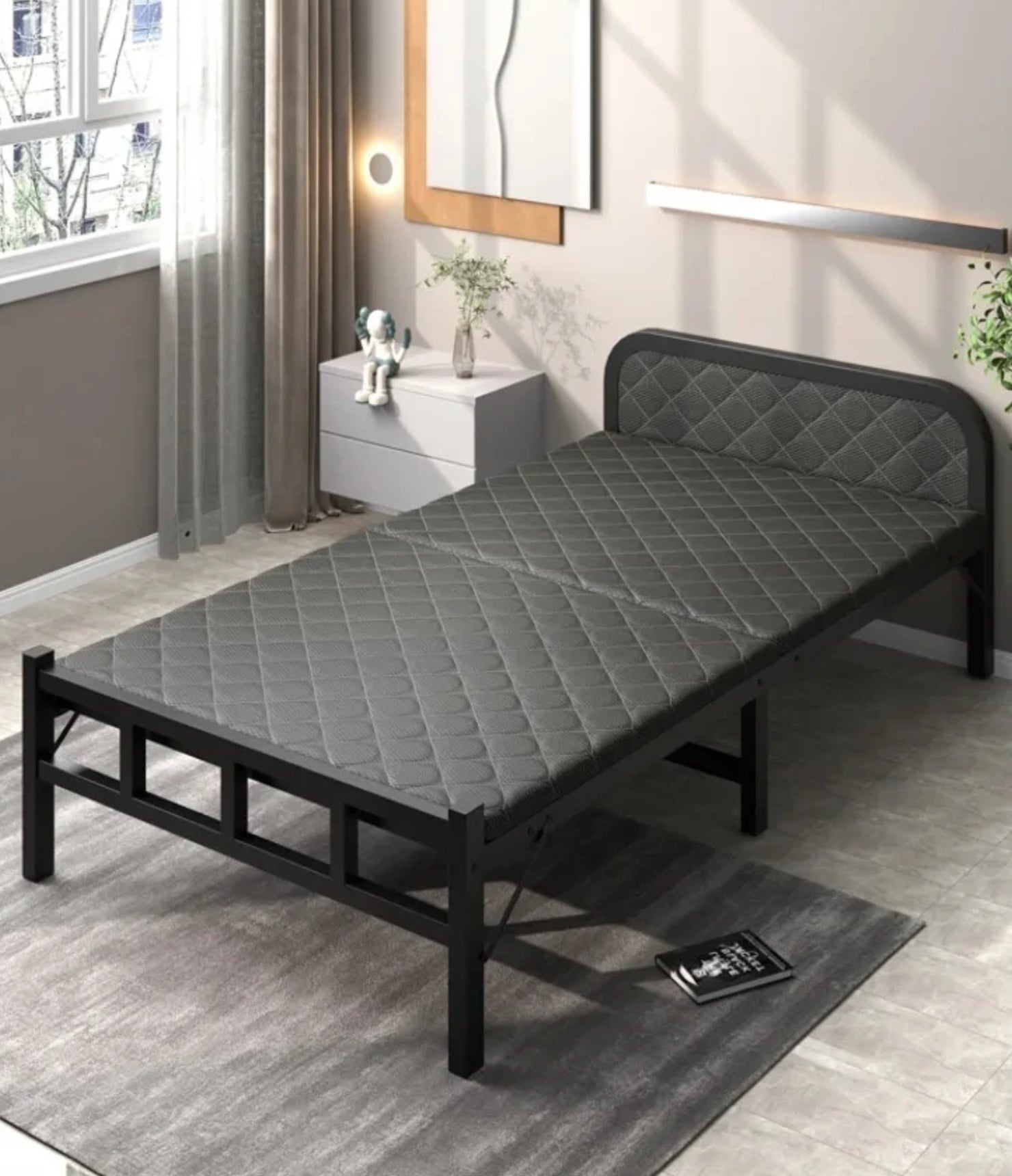 Modern Simple Folding Bed for Bedroom Widened Adult Beds with Soft Package Light Luxury Metal Folding Bed for Hospital Escort