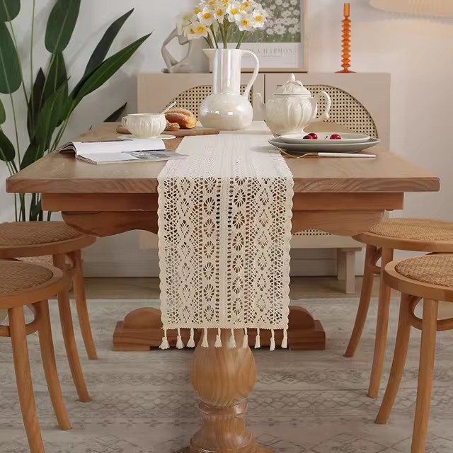 Table Runner Nordic Crocheted Lace Cotton Bohemian Style Table Runners With Tassels Dining Wedding Home Table Decoration