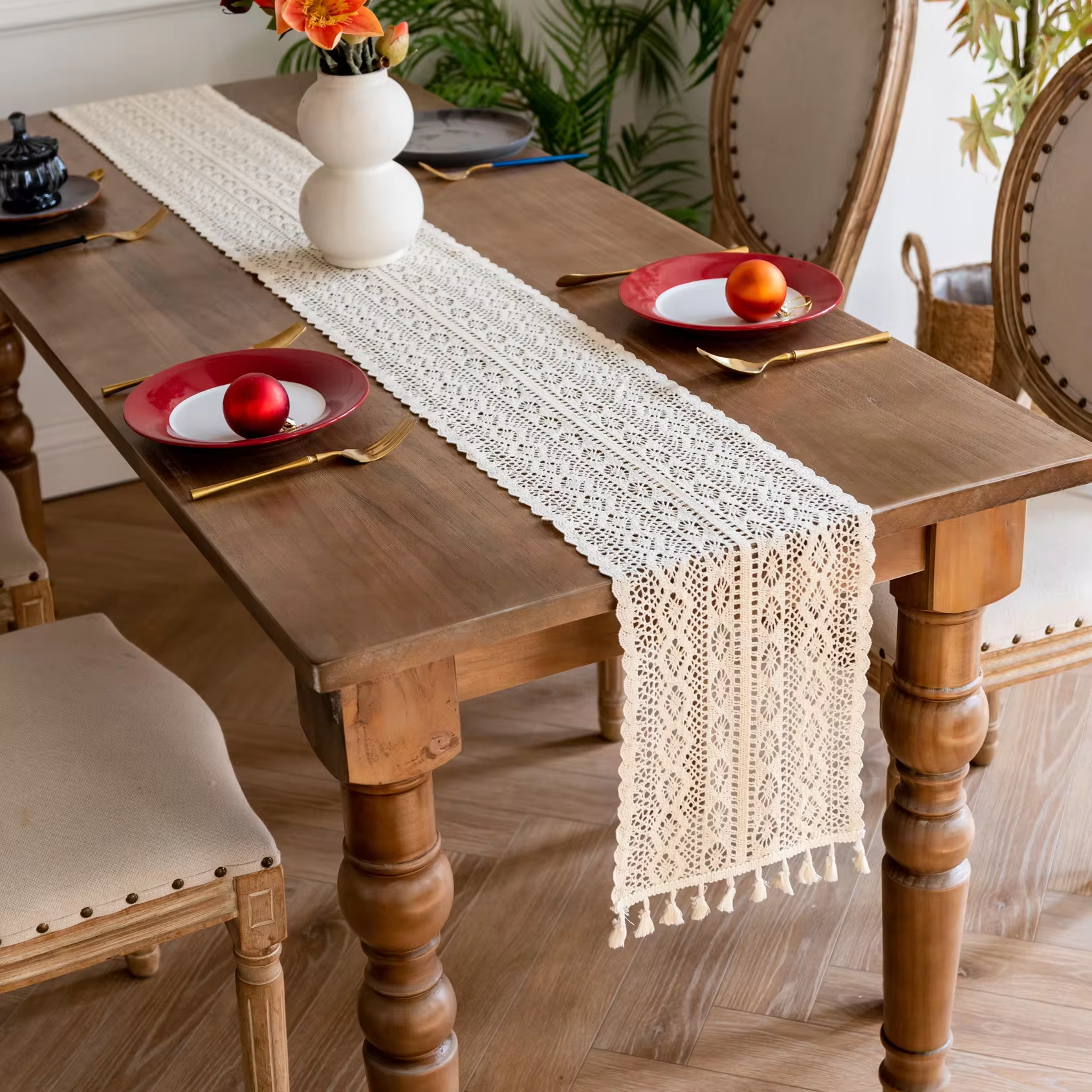 Table Runner Nordic Crocheted Lace Cotton Bohemian Style Table Runners With Tassels Dining Wedding Home Table Decoration