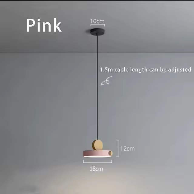 LED Iron Pendant Light for Dining Room, Round Disc, Long Strip, Bedside Nightlight, Study Living Room, Simple Decor, Coffee Bar