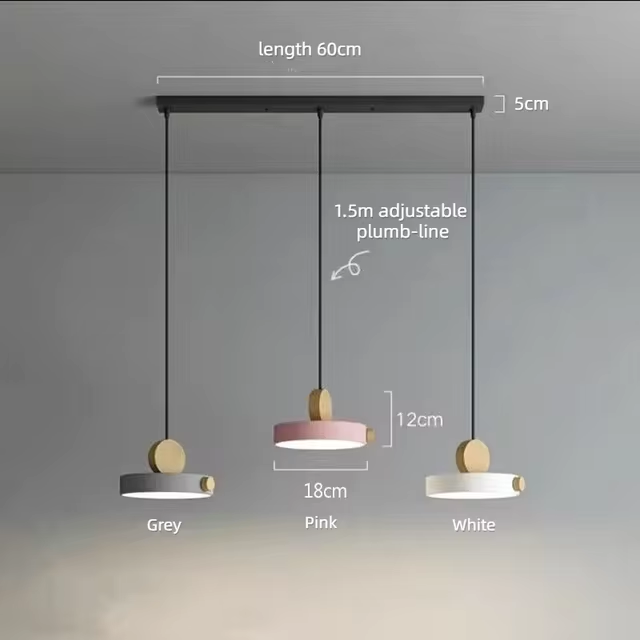 LED Iron Pendant Light for Dining Room, Round Disc, Long Strip, Bedside Nightlight, Study Living Room, Simple Decor, Coffee Bar