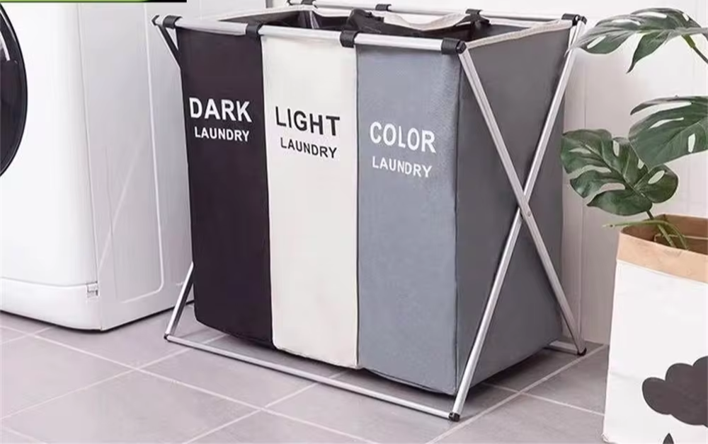 3 Grids Laundry Basket Foldable Dirty Clothes Organizer Bathroom Waterproof Storage Basket Large Laundry Hamper Three Grids New